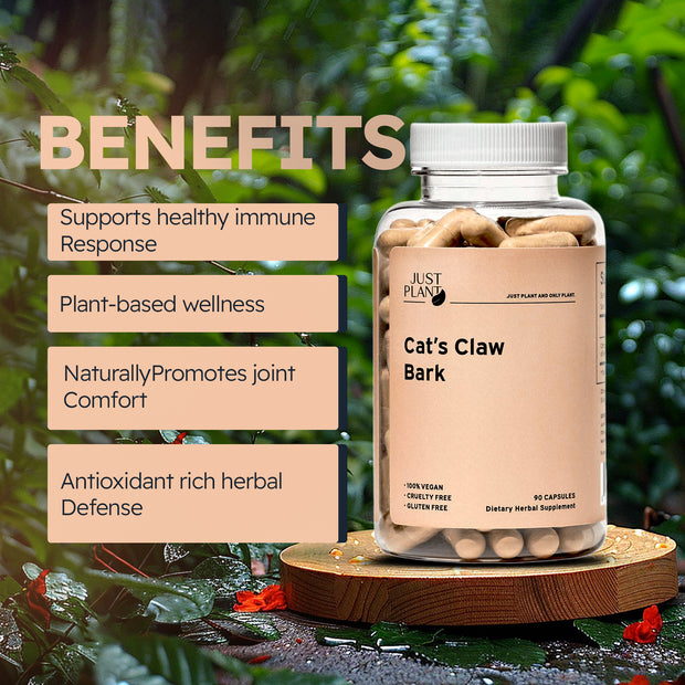 Just Plant Cat’s Claw Bark Supplement – 90 Vegan Capsules, 750 mg