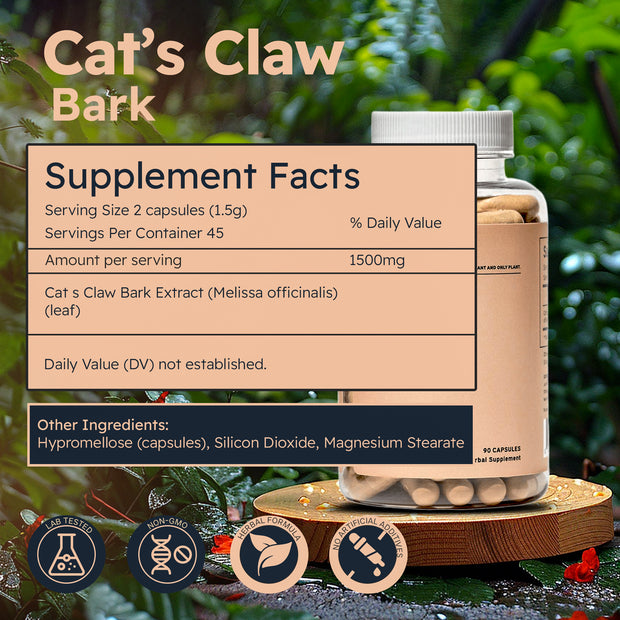 Just Plant Cat’s Claw Bark Supplement – 90 Vegan Capsules, 750 mg