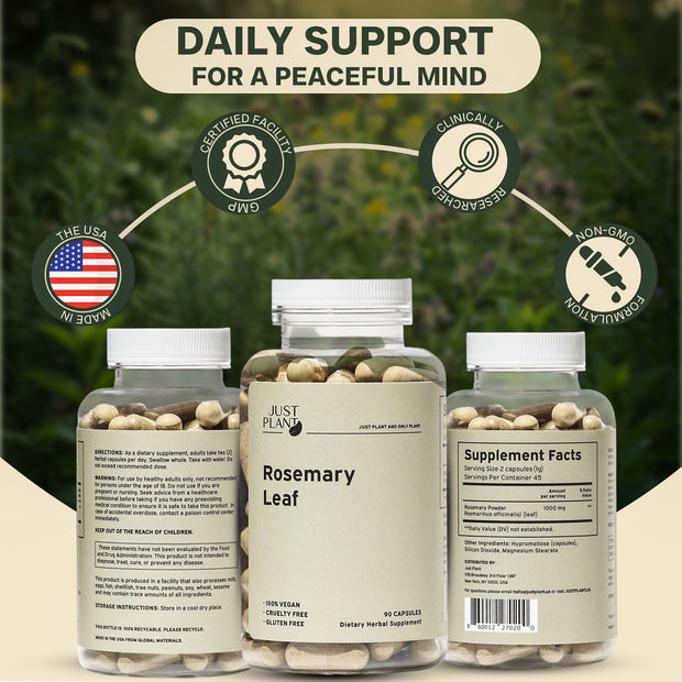 Just Plant Rosemary Leaf Supplement – 90 Vegan Capsules, 500 mg