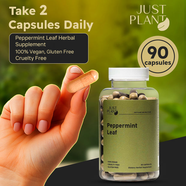 Just Plant Peppermint Leaf Supplement – 90 Vegan Capsules, 750 mg