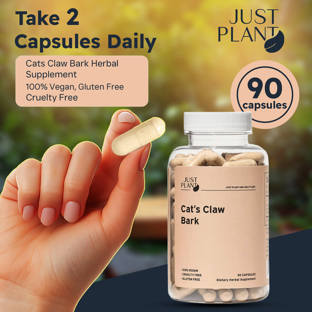 Just Plant Cat’s Claw Bark Supplement – 90 Vegan Capsules, 750 mg