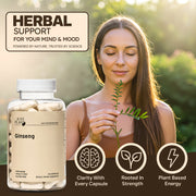 Just Plant Ginseng Dietary Herbal Supplement – 90 Vegan Capsules, 750 mg