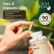 Just Plant Ginseng Dietary Herbal Supplement – 90 Vegan Capsules, 750 mg